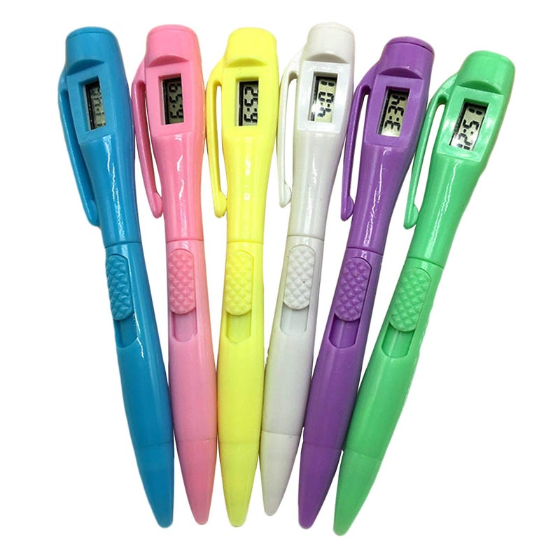 BXT 6pcs Ballpoint Pen with Electronic Watch 0.5MM Fine Point Pen with Time Clock for Examing, Writing and Note Taking, School Stationery Supplies - Image 1